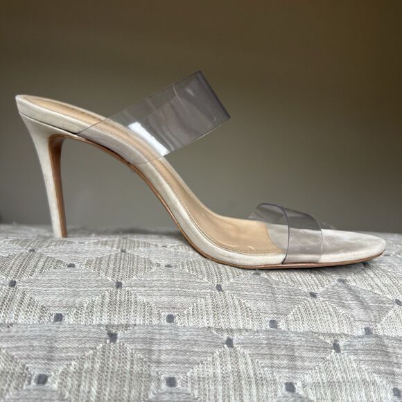 Schutz Ariella Clear Straps Heeled Sandals Beige Leather Inner Sole Women 9.5 B - Picture 2 of 15